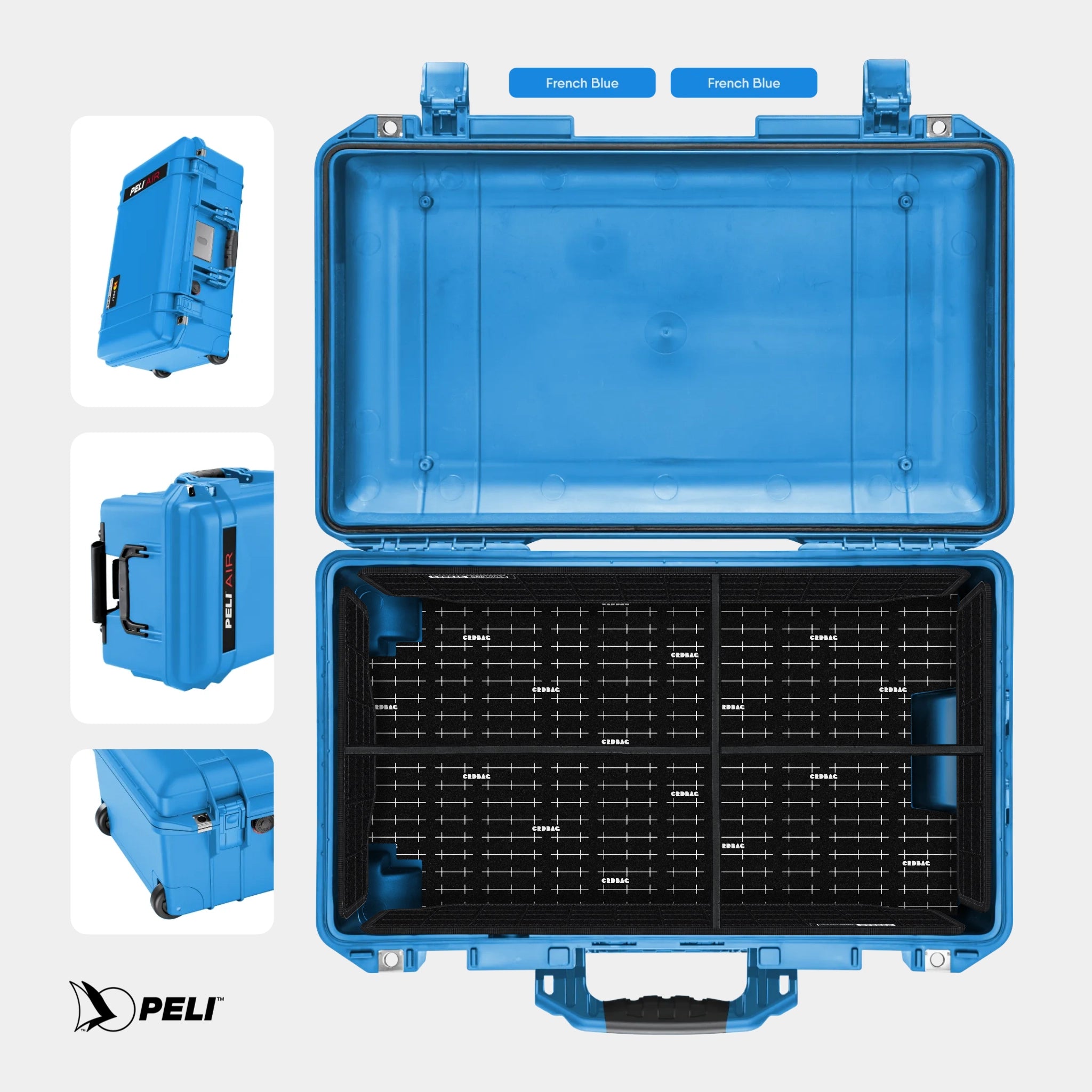 Peli 1535 Air case French Blue with CRDBAG GRID-DIVIDE divider system